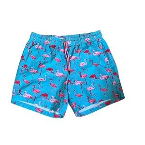 Mamgic Men's Swim Trunks Board Shorts Blue Flamingo Print Size L